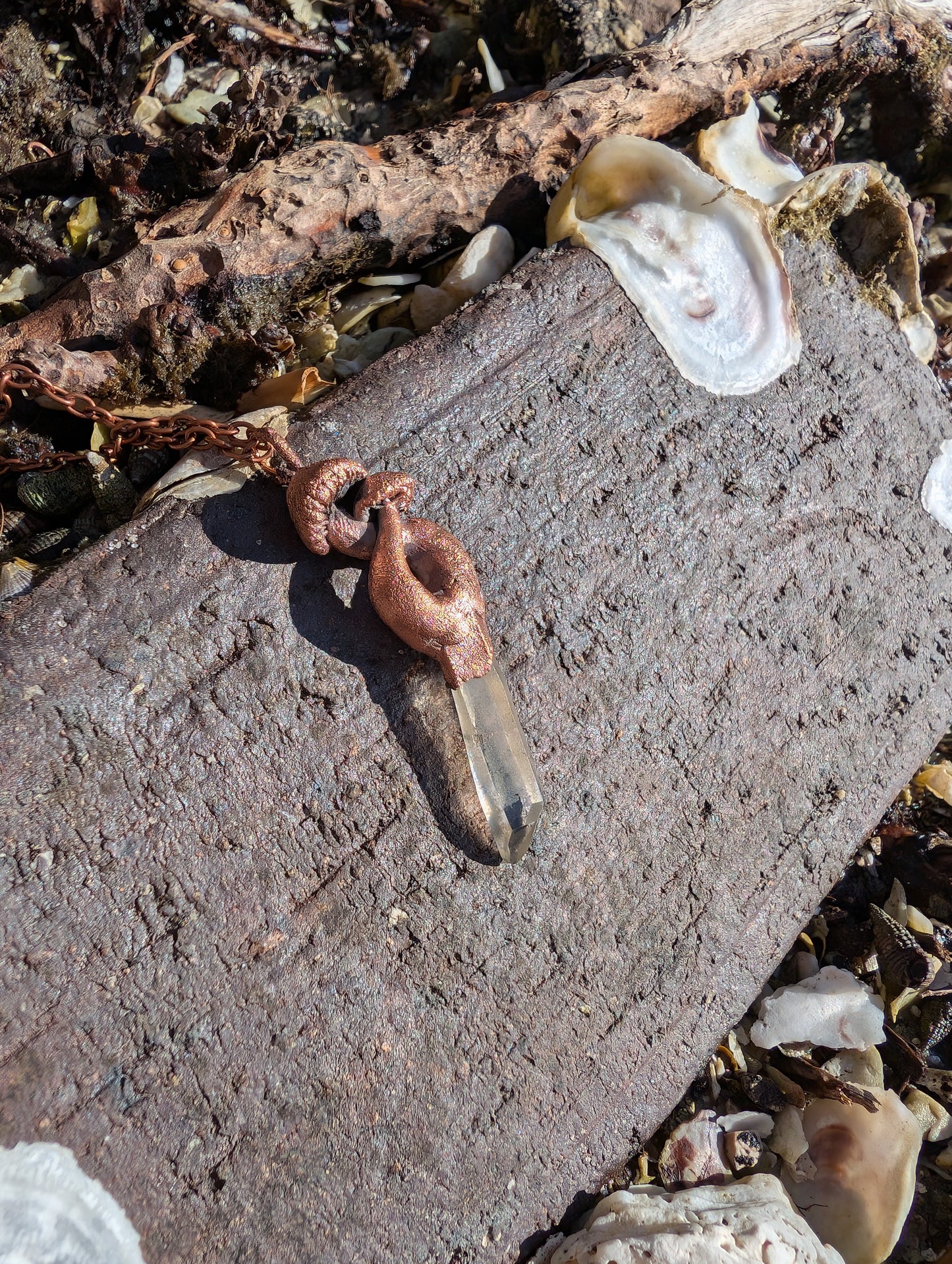 Copper Double Mushroom Quartz Pendant with Chain