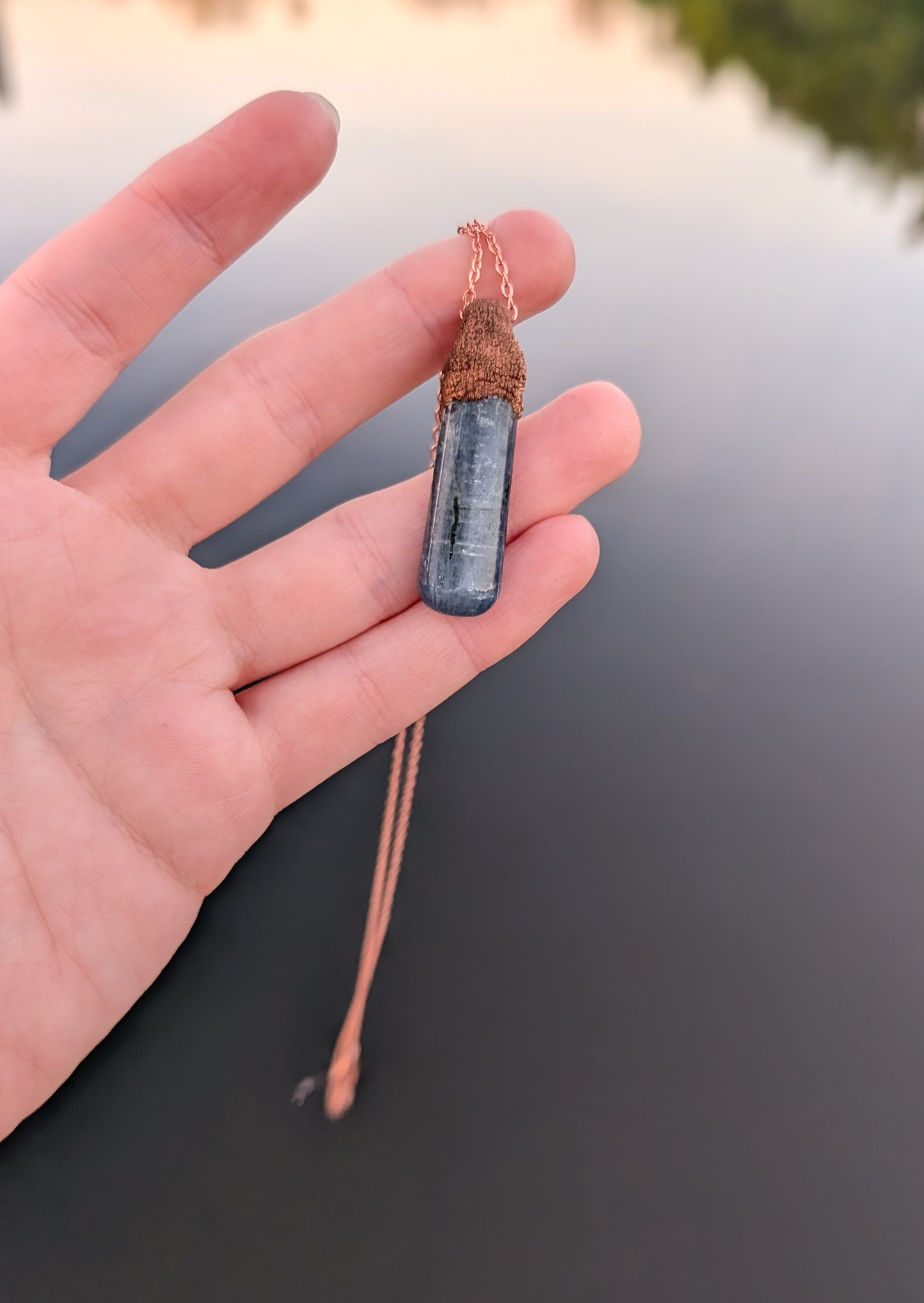 Blue Kyanite Simple Copper Pendant Necklace