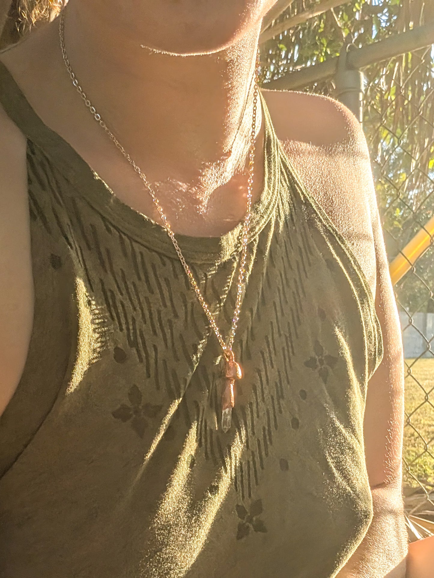 Shiny Copper Mushroom Quartz Crystal Pendant Necklace