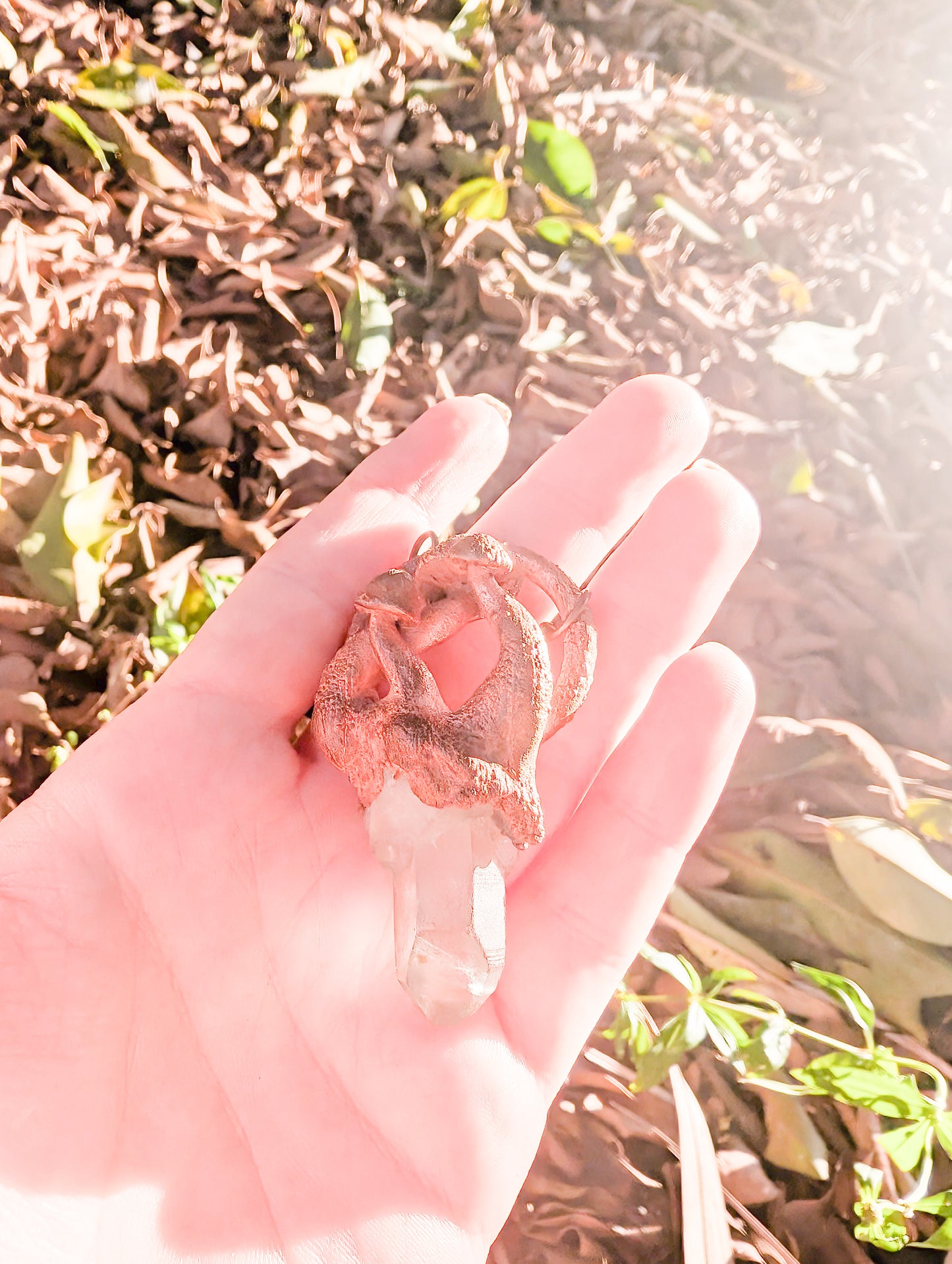 Triple Mushroom Quartz Copper Pendant Necklace Talisman 🍄