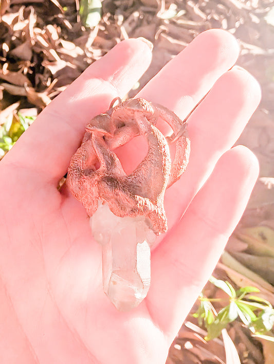Triple Mushroom Quartz Copper Pendant Necklace Talisman 🍄