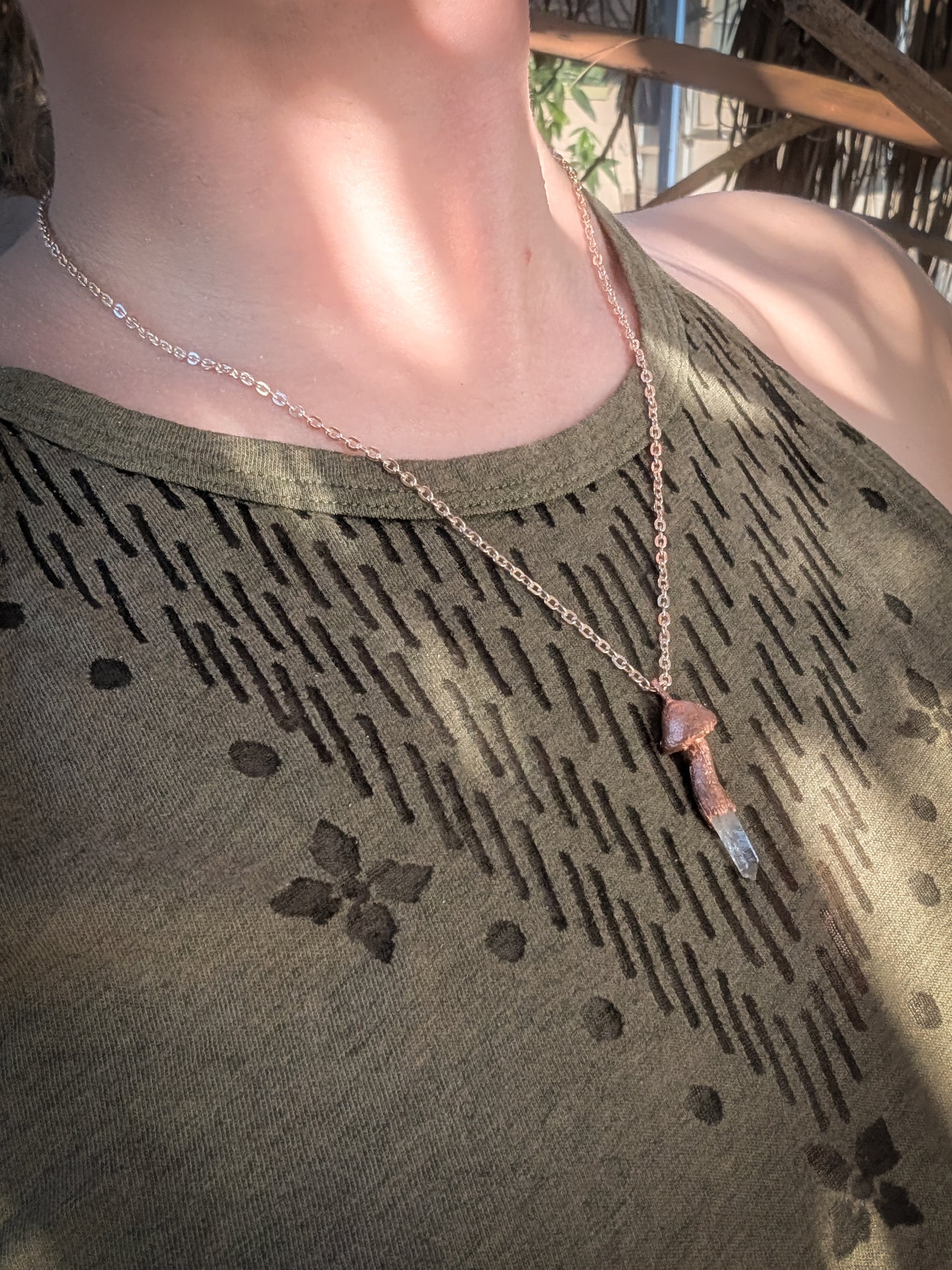 Shiny Copper Mushroom Quartz Crystal Pendant Necklace