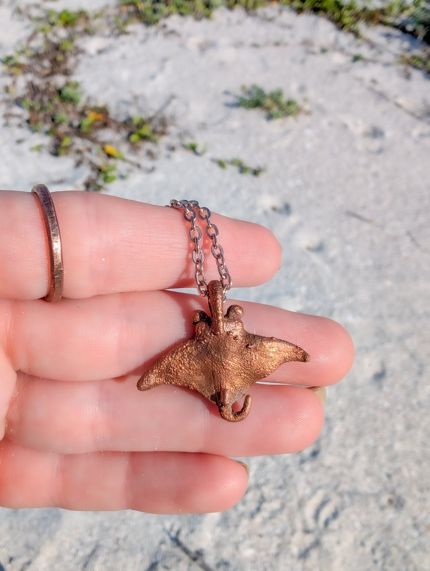 Copper Mantaray Pendant Necklace