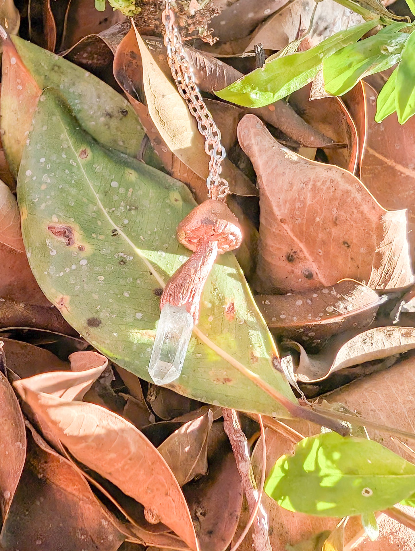 Shiny Copper Mushroom Quartz Crystal Pendant Necklace