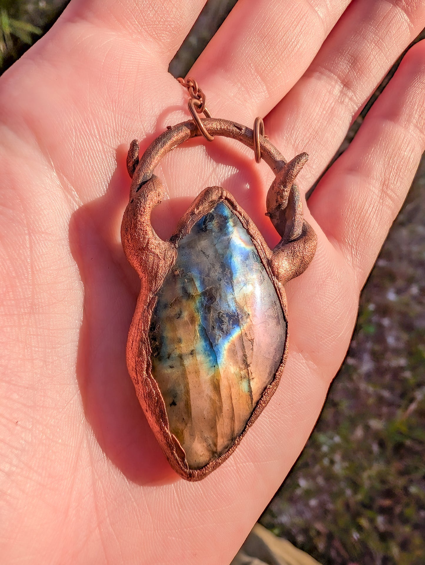 Labradorite Horned Talisman Copper Pendant Necklace