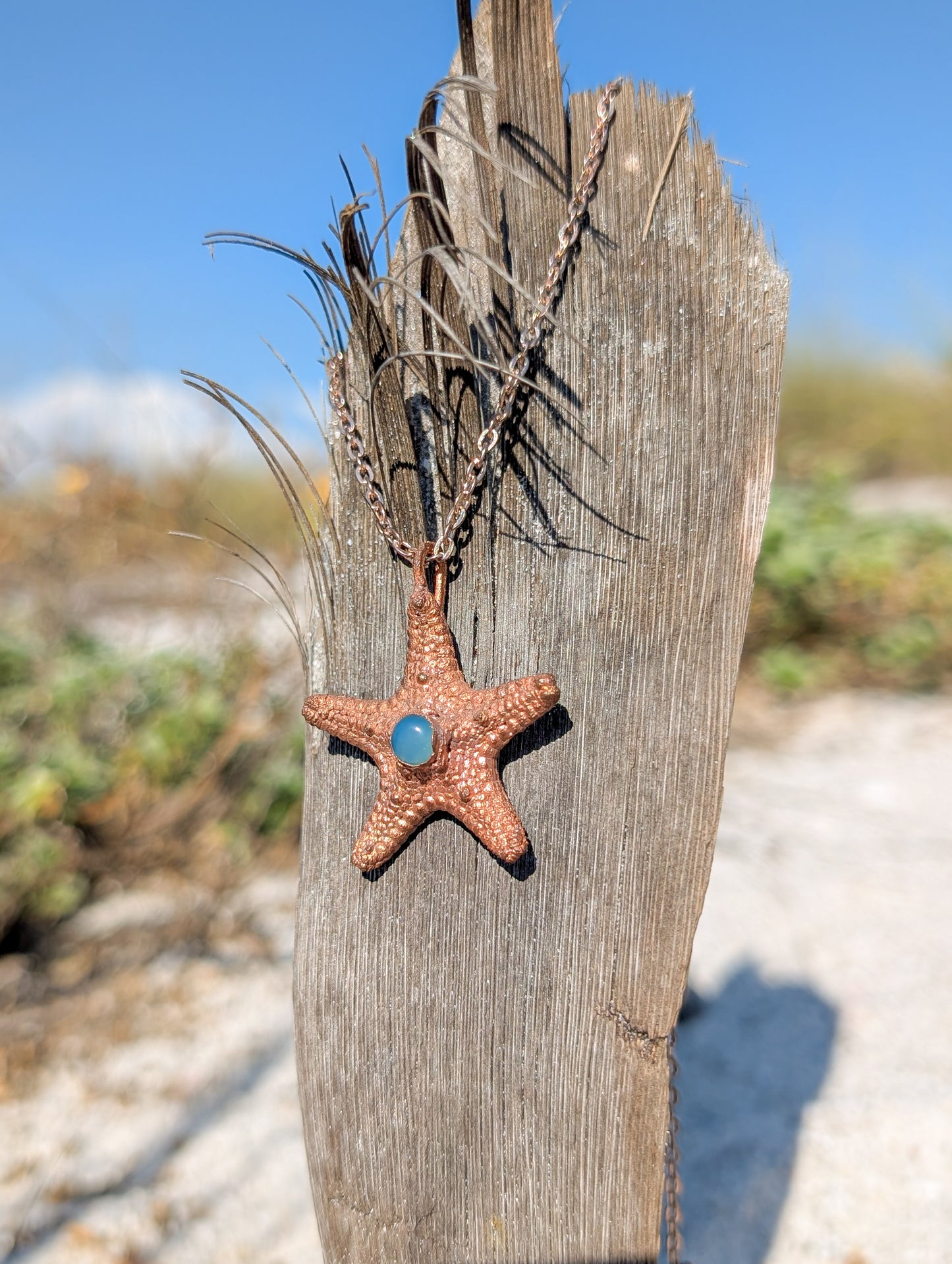 Blue Chalcedony Copper Plated Starfish Pendant