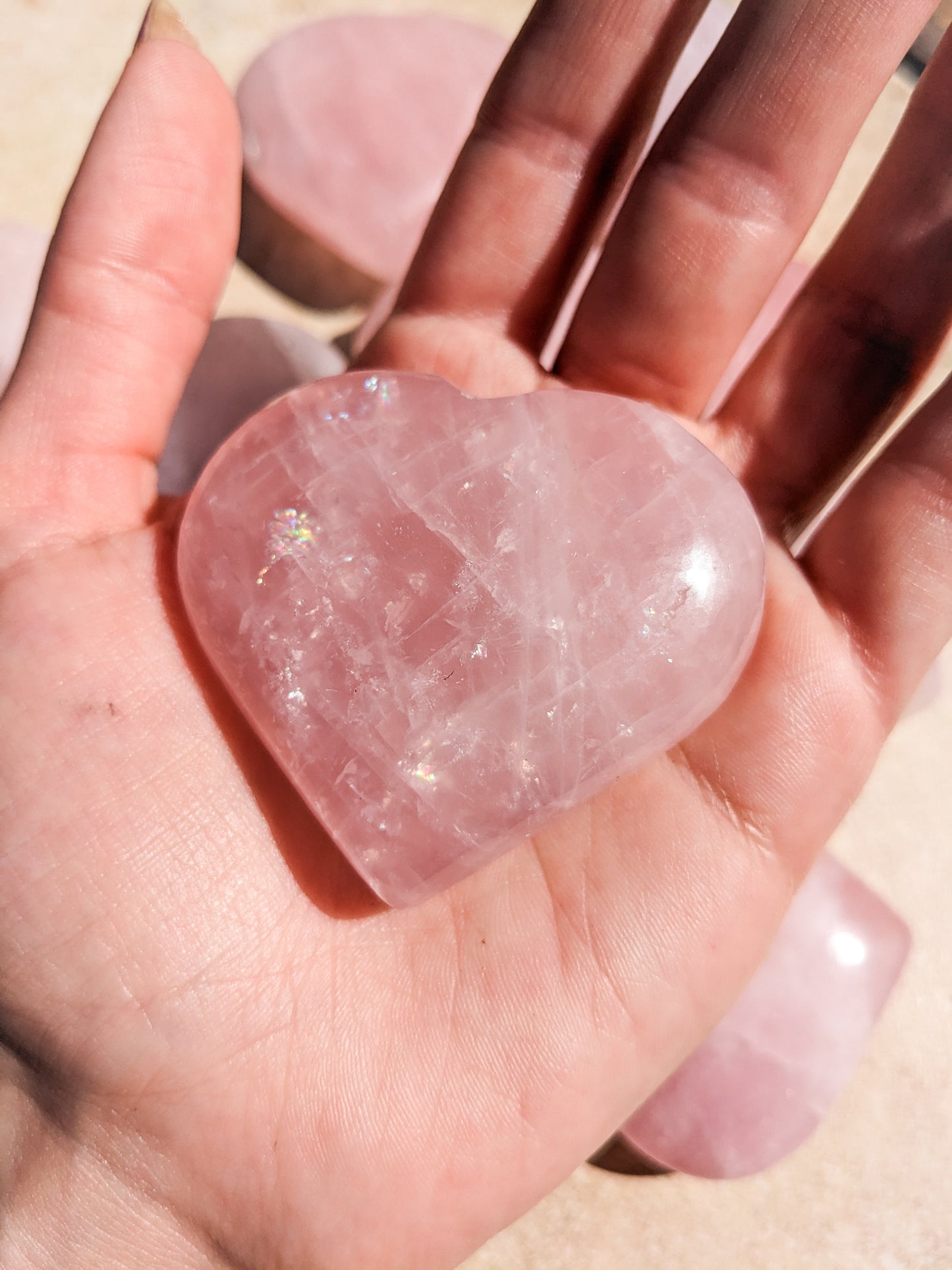 ONE Large Rose Quartz Heart Shaped Palm Stone