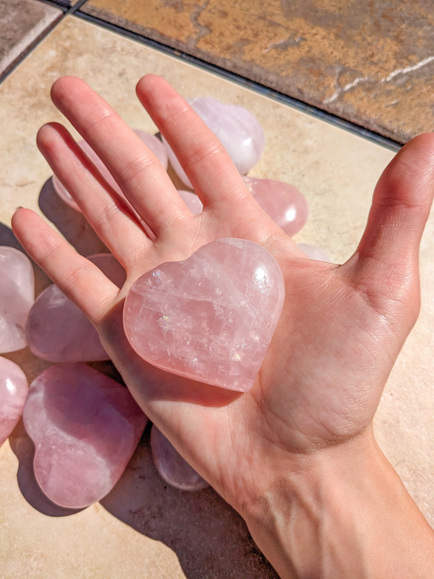 ONE Large Rose Quartz Heart Shaped Palm Stone